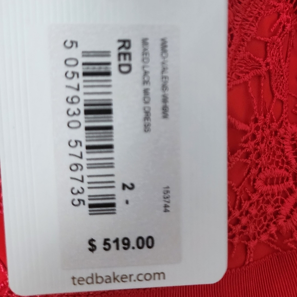 NWT Red Ted Baker Valens Mixed Lace Midi Dress Uk 2/US 6 - Picture 11 of 11